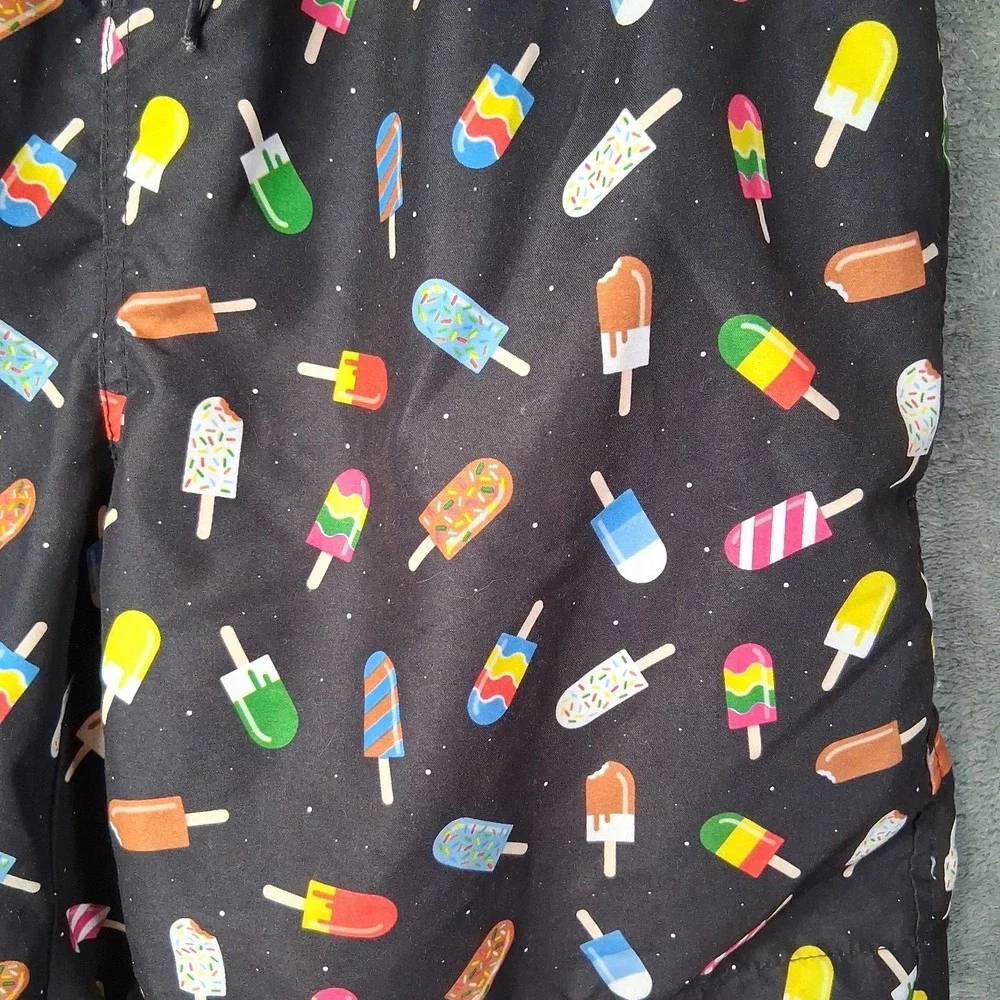 Free Planet Surf Y Swim Trunks Mens Medium Black Popsicle AOP Lined Drawstring